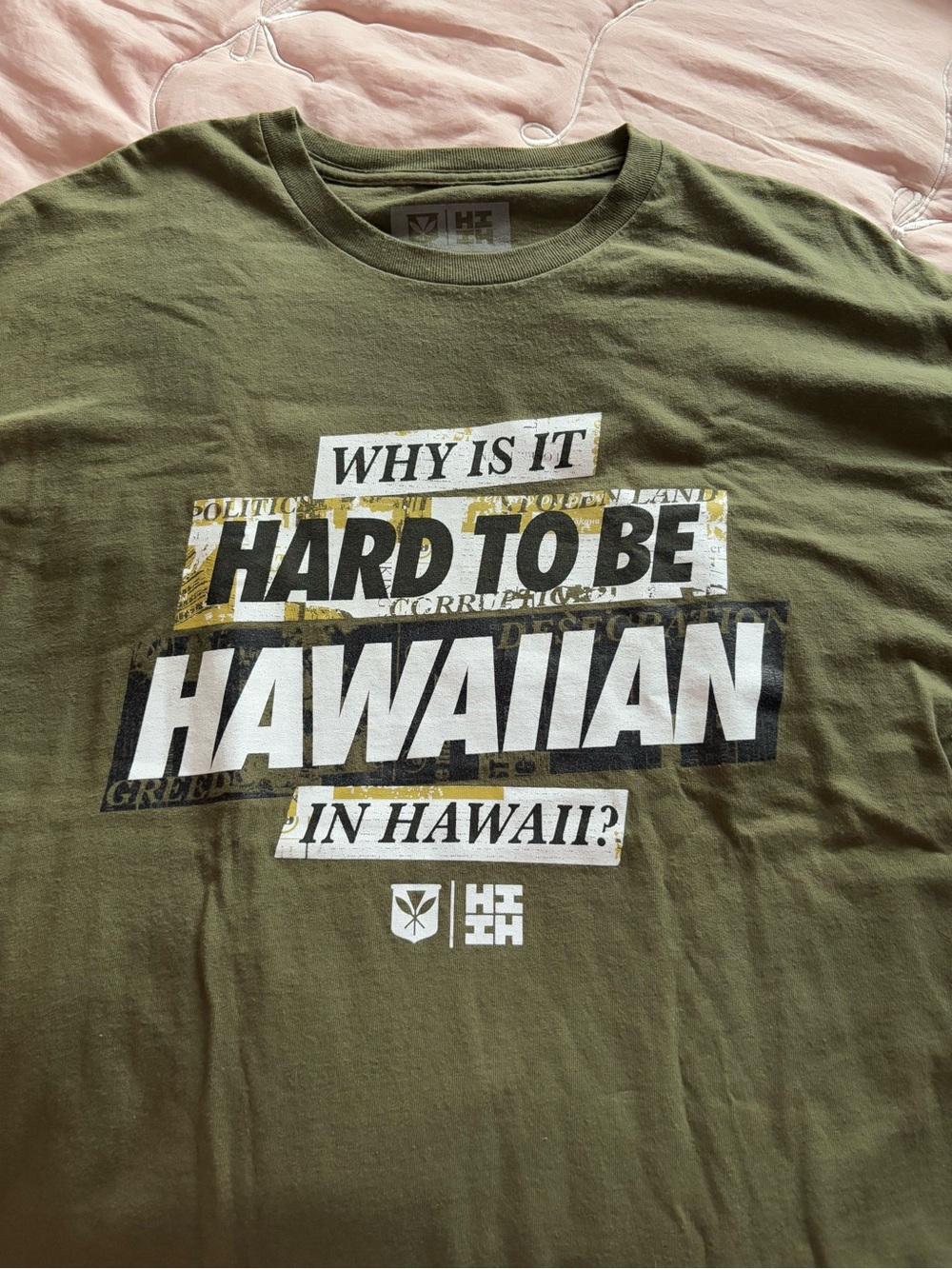 Hawaii's Finest Olive Green Graphic Tee - White & Black Print